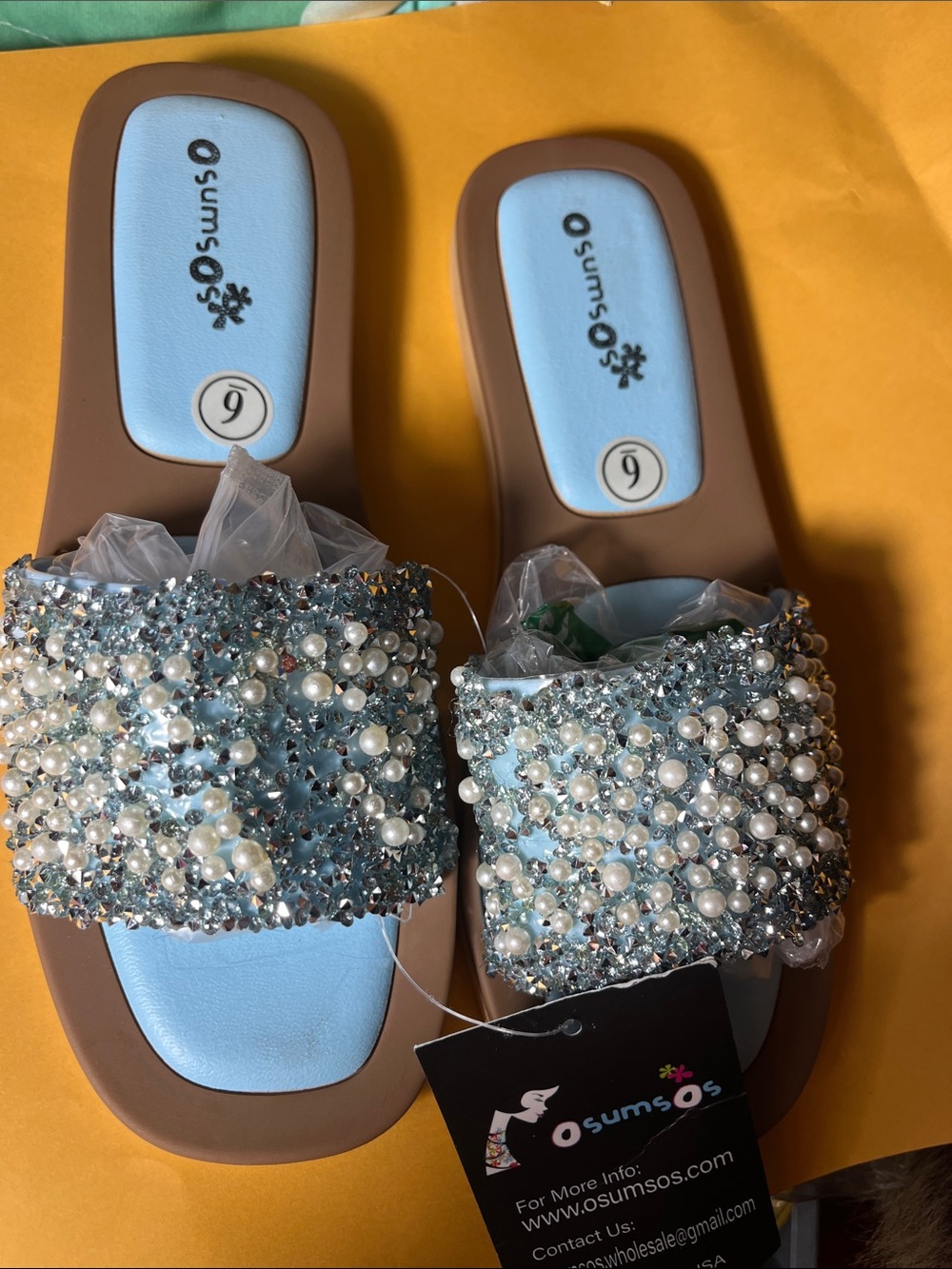 OshKosh B'gosh Light Blue Beaded Pearl Slide Mules